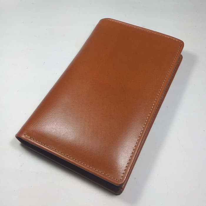 dompet medium unisex kulit asli warna tan medium wallet 3 4