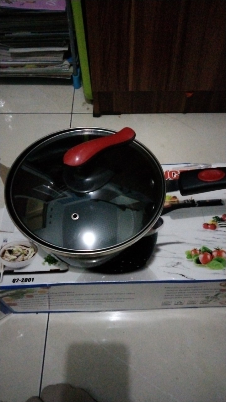 Panci Susu Enamel Q2 2001 Tutup Kaca 20cm - Panci Susu Saucepan Q2