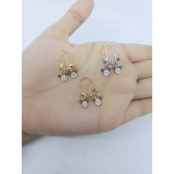 anting kait mickey mouse anak mp kombi silver925 / anting anak perak asli lapis mas/ perhiasan perak