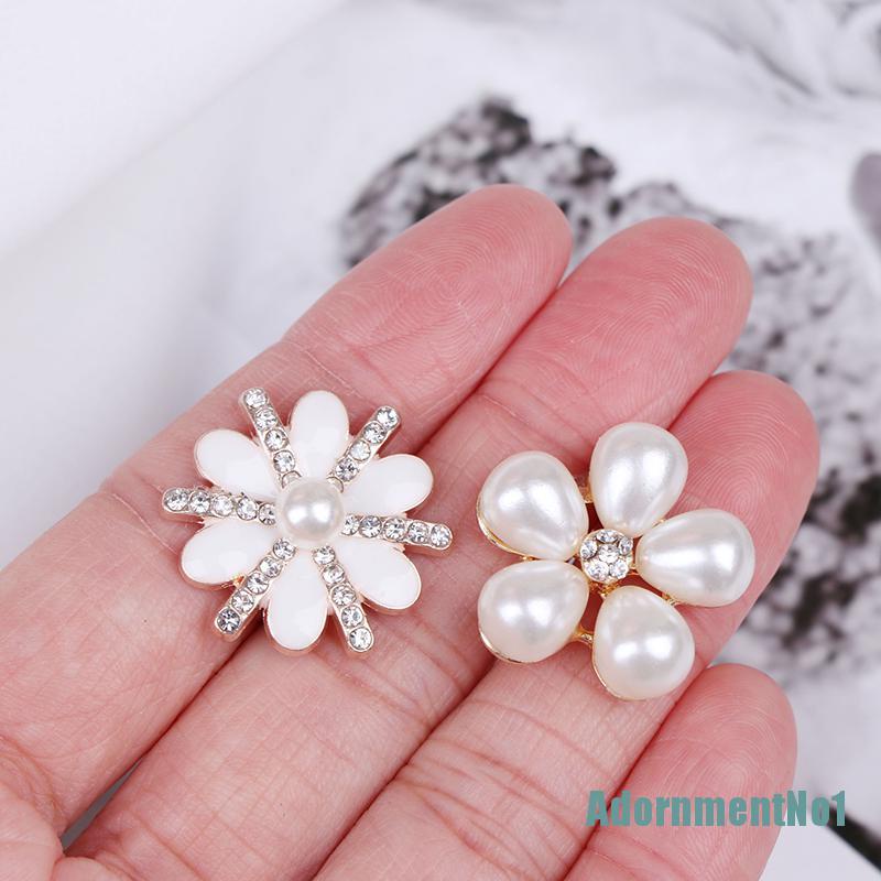 (AdornmentNo1) 10pcs Kancing Mutiara + Berlian Imitasi Untuk Dekorasi