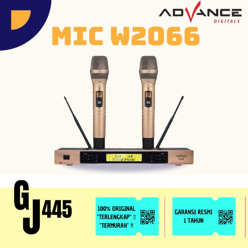 Advance Mic Wireless W 2066 W2066 UHF Digital Microphone System Jarak 30 Meter