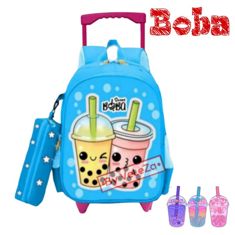 TAS RANSEL TROLI ANAK KARAKTER BOBA CUP 2in1 - TAS + TEMPAT PINSIL