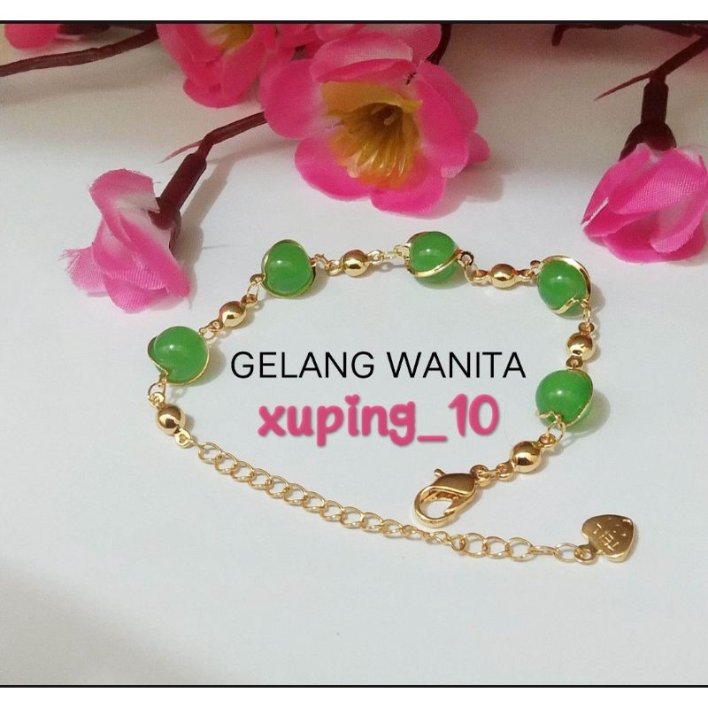 Perhiasan Xuping Gelang Tangan Dewasa Motif Batu Bulat Hijau Terbaru
