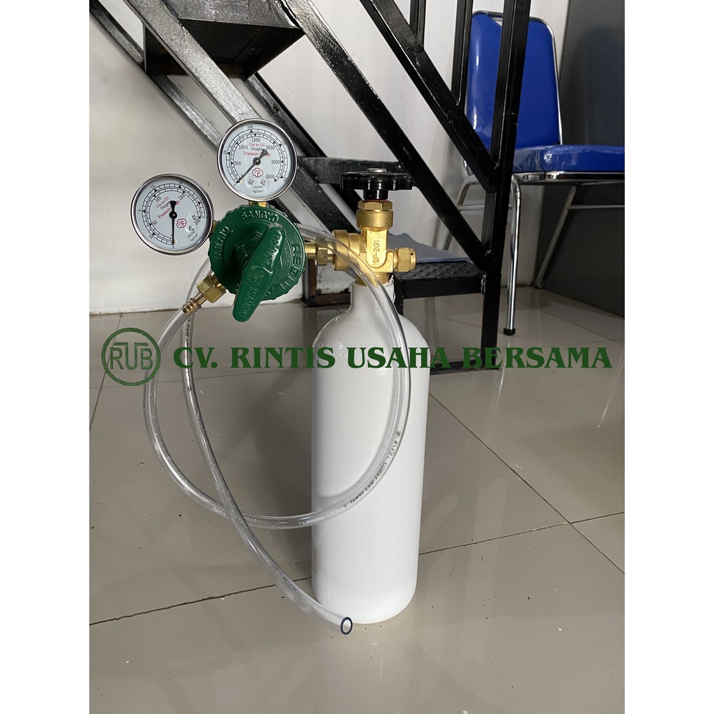 Tabung Oksigen 0,3m3 + Regulator untuk packing ikan + Selang