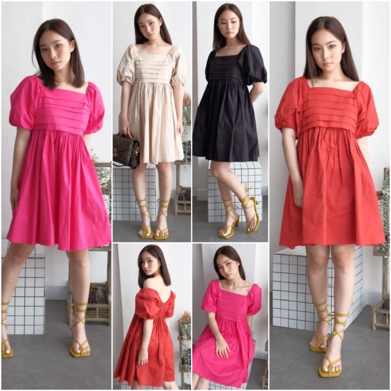 ⚡️ CLEARANCE SALE ♡ PREMIUM ♡ ORIGINAL ! MARLINA BABYDOLL 2 WAYS FRONT PLEATED MINI FLARE DRESS