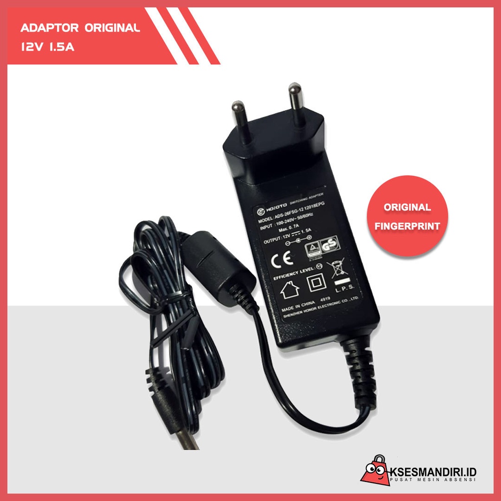 Adaptor Original Mesin Absensi 12V 1.5A ORIGINAL