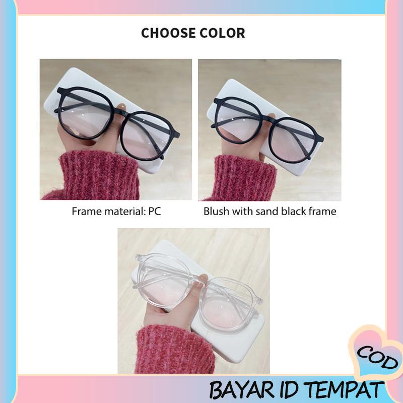 COD❤️ Gradien Pink Blush Glasses Perempuan Anti-biru Warna Cahaya Mengubah Kacamata Bingkai Besar-A.one