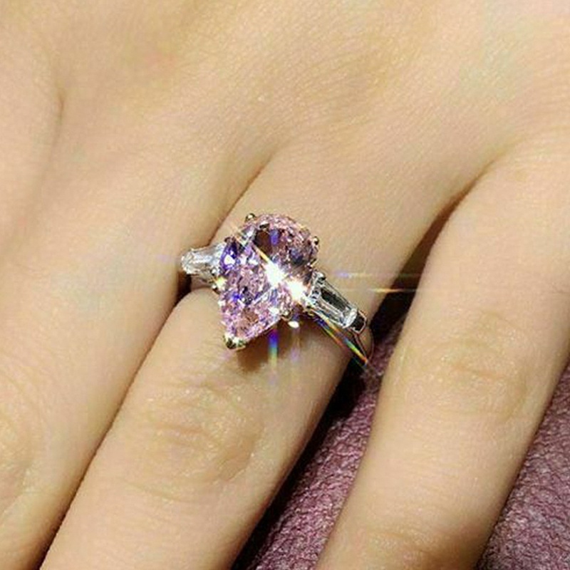 Fancyqube Cincin Tunangan / Nikah Hias Cubic Zircon Warna Pink Untuk Wanita