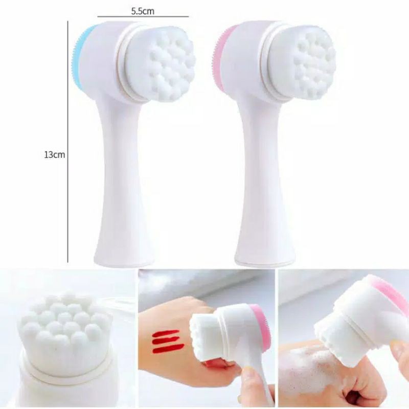 Silicone Brush Alat Cuci Muka Silikon Sikat Pijat 2 Dua Sisi Gagang Pembersih Wajah