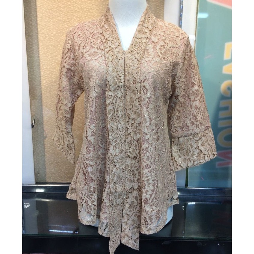 Kebaya Modern Kutubaru Floy Brukat Atasan Kebaya Brokat Aneka Warna-ATASAN MOCCA