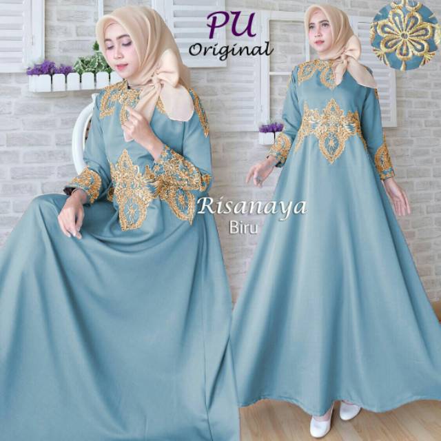 maxi risnaya ori PU - maxi pesta bordir mewah - maxi dress muslim syari cantik