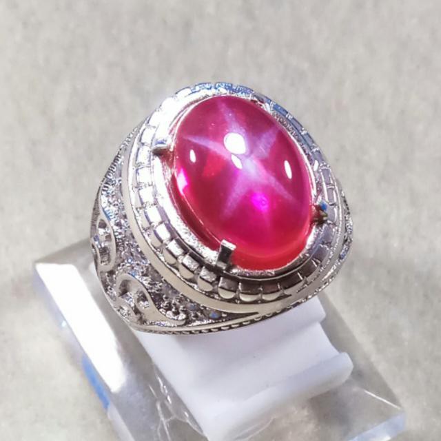 CINCIN BATU AKIK PERMATA AMERICAN STAR RED 6 STAR MEWAH BERKELAS MEDIUM SIZE