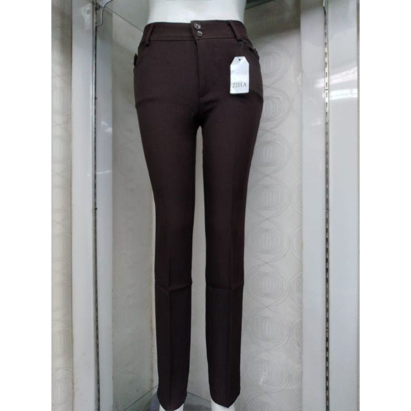 Celana Bahan Formal Kerja Wanita, Coklat Tua