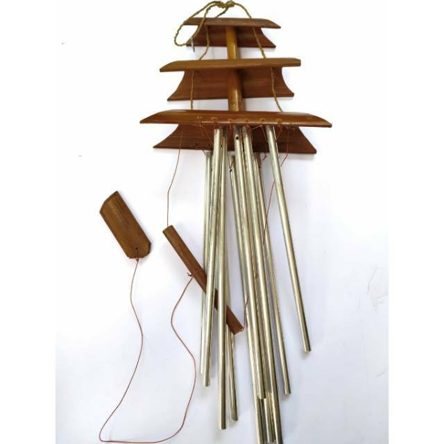 LONCENG ANGIN WIND CHIME GENTA ANGIN BEL PINTU 3 SUSUN BAHAN BAMBU + ALUMINIUM - DEKORASI SOUVENIR