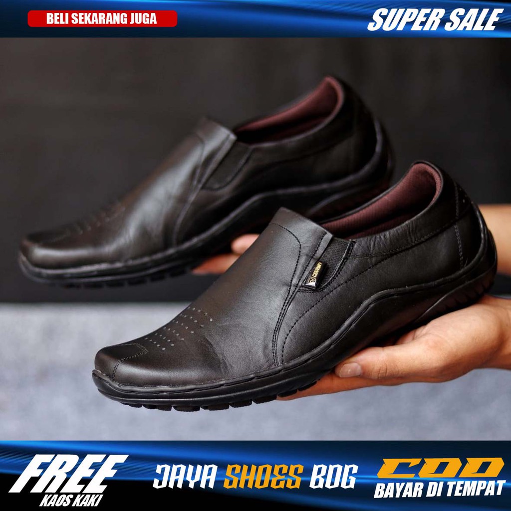 [CVNY] Sepatu Kasual Casual Slip On Pria Kerja Kulit Asli Model Slop Original Brand Kondangan Hitam