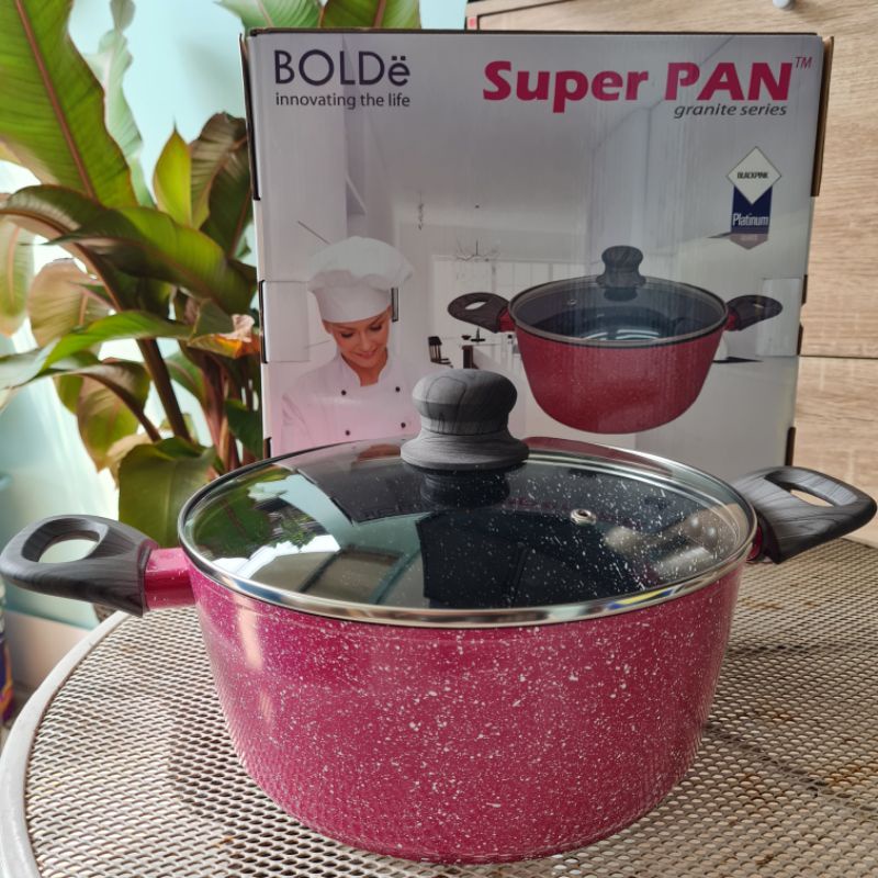 BOLDe Super Pan granite Casserole 24cm Blackpink + glass lid - panci BOLDE