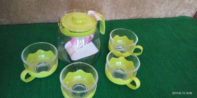 TEA POT KACA , teko set plus cangkir bahan kaca