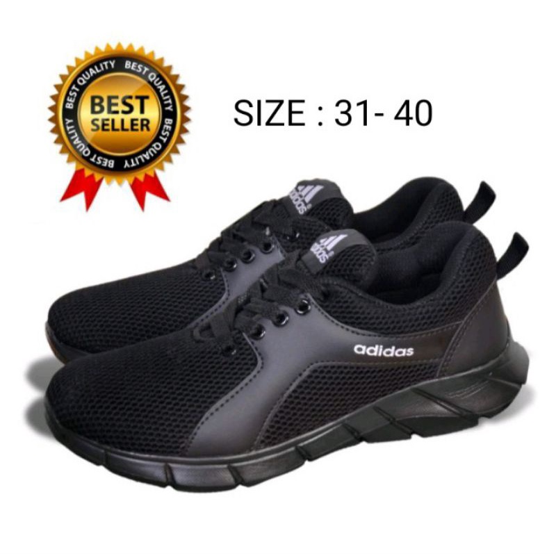 Sepatu Sekolah Sneakers Anak Perempuan Laki SD SMA Warna Hitam Polos Pria Wanita