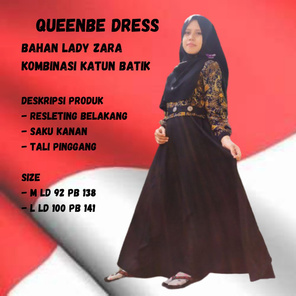 Baju Gamis Model Terbaru Dress Batik Modern Pesta Kombinasi Polos Jubah Muslimah Modis Lebar QUENBEE