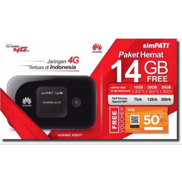 Mifi 4G Huawei E5577 Unlocked Free Tsel 14Gb 2Bln Support XL Go, Indosat, Three, Axis, Bolt