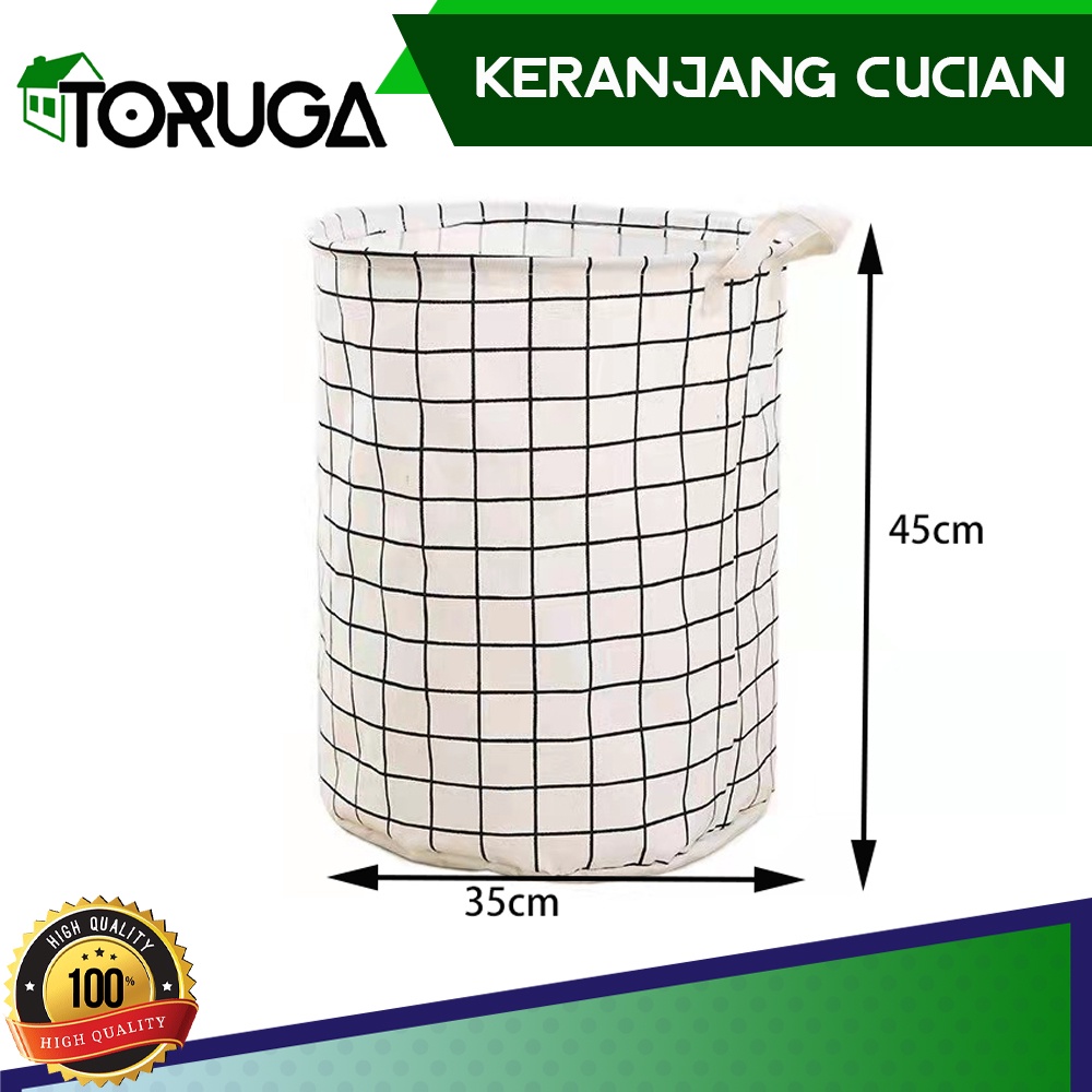 Laundry Bag Keranjang Cucian Baju Tempat Pakaian Kotor Motif Kanvas Besar 45x41Cm