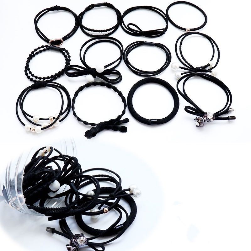 Ikat Rambut 12 in 1 Fashion Wanita / Accesories Rambut Import / Ikat Rambut Murah-AR-28 Hitam