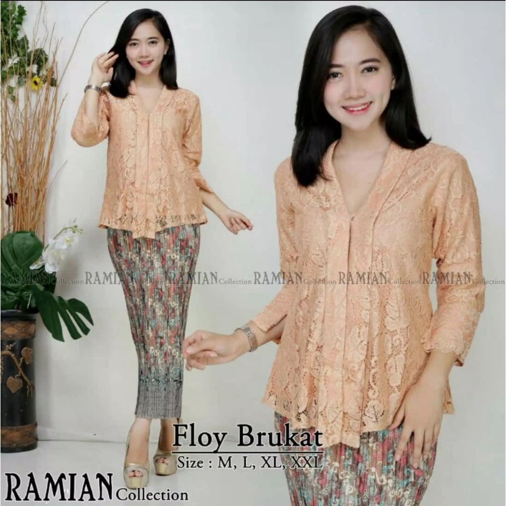 SETELAN KEBAYA BRUKAT / SET KEBAYA FLOY BRUKAT MODERN / KEBAYA KUTUBARU BROKAT PEACH