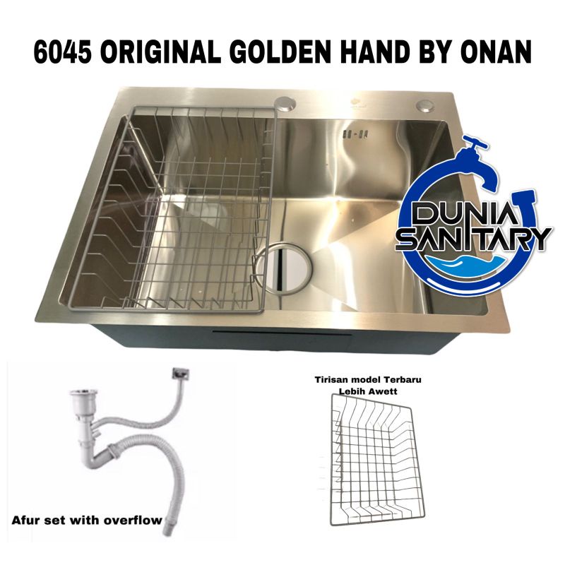 Paket Kitchen sink GOLDEN HAND 6045 By onan bak cuci piring stainless Sus 304 jaring