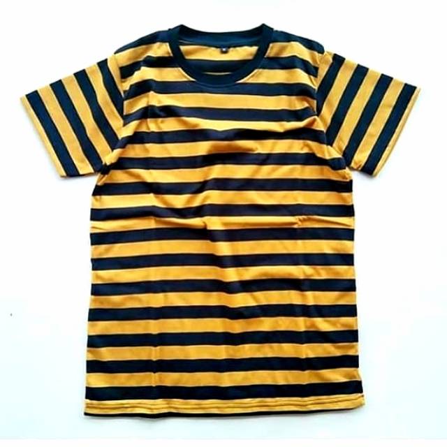 KAOS STRIPE BIG KUNING HITAM COTTON PREMIUM