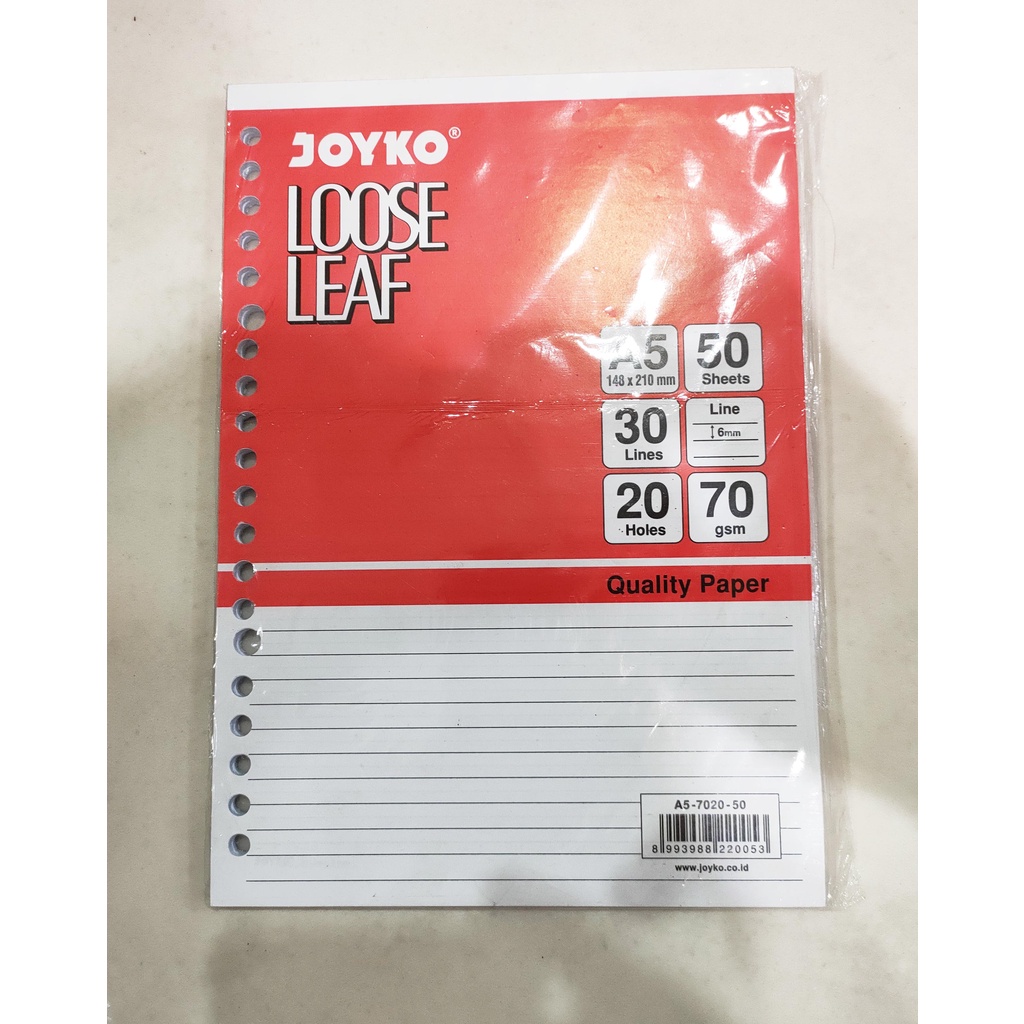 

LOOSE LEAF / KERTAS ISI BINDER / FILE JOYKO GARIS / LINED A5 50 SHT