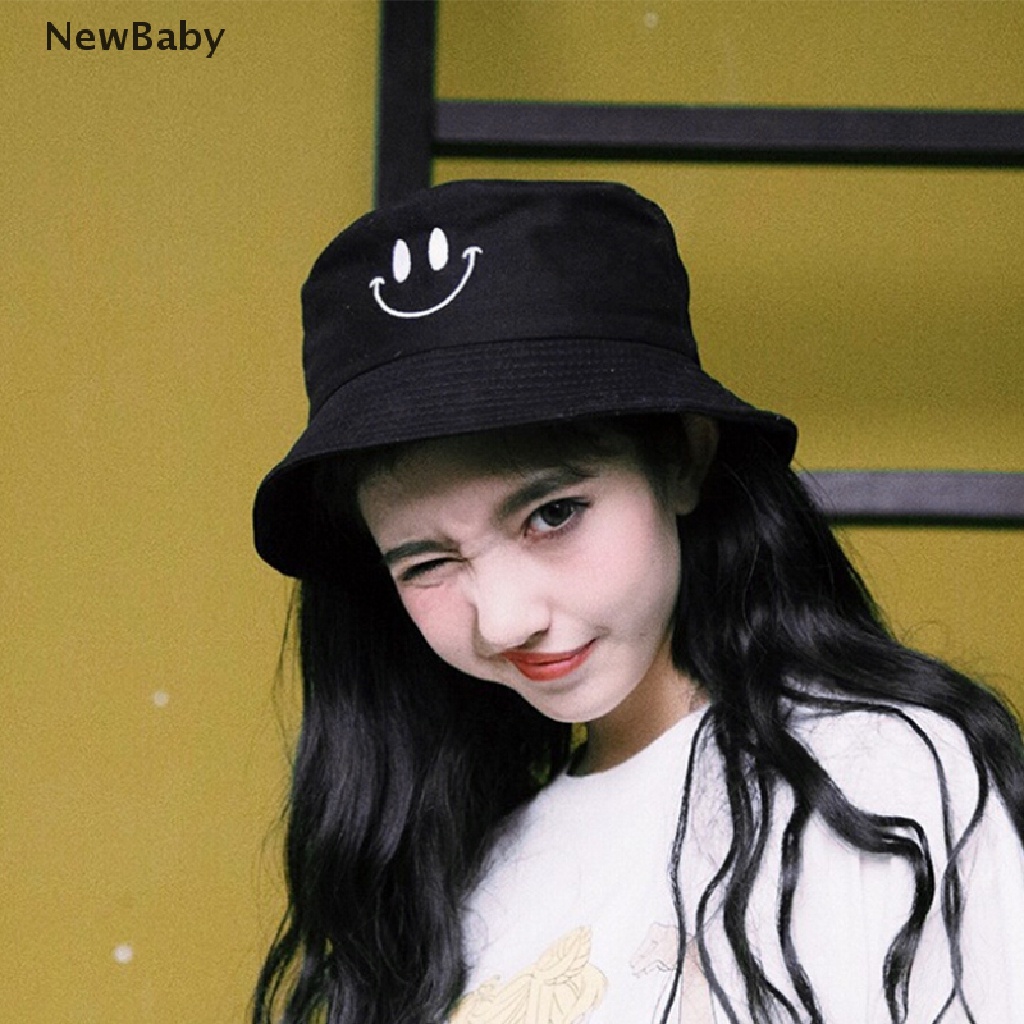 Topi Nelayan Pelindung Matahari Motif Bordir smiley Gaya Korea Untuk Pasangan