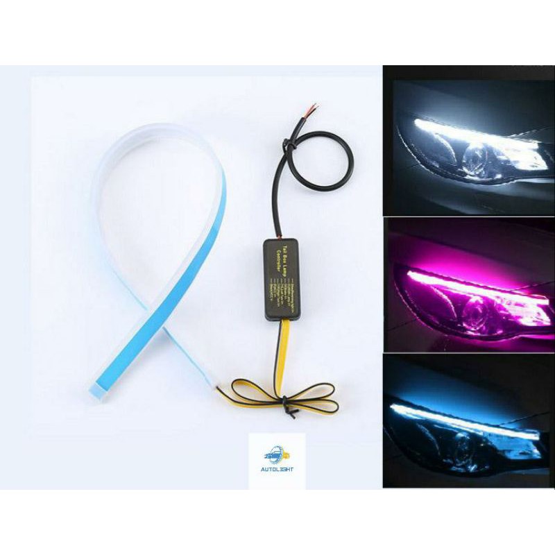 Lampu Alis LED Slim (1PCS/1buah) DRL Mobil motor Fleksibel Waterproof 45 CM 2 Warna Runing