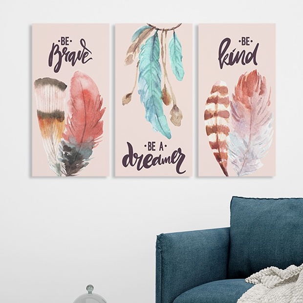 Wall decor Hiasan Dinding Dapur Lukisan Feather Boho untuk Dekorasi Ruangan Dream catcher