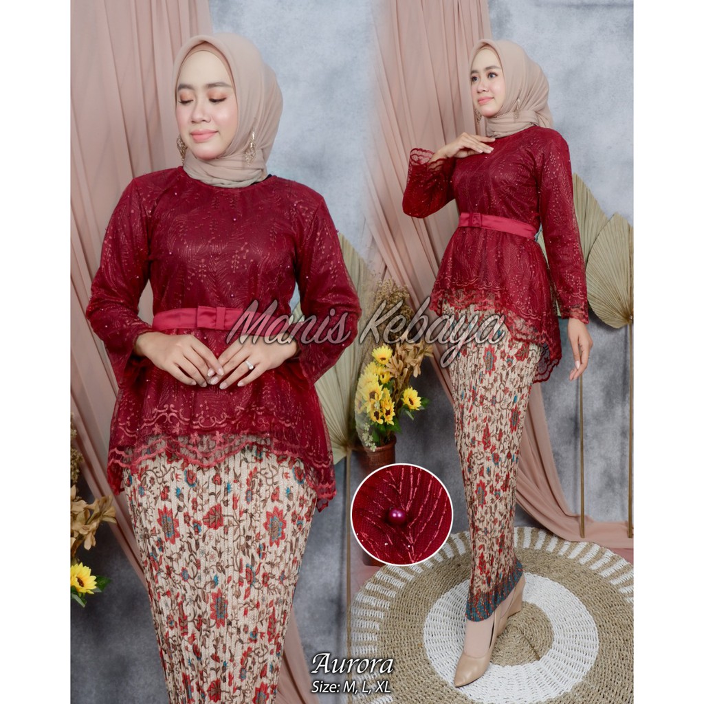 PROMO SET KEBAYA TULLE PINQUIN / SET KEBAYA TULLE MUTIARA BORDIR PINQUIN