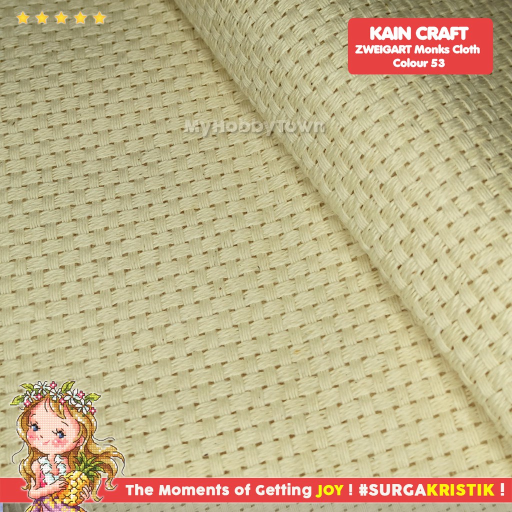 Kain Sulam Kristik Punch Needle Monks Cloth 7ct Zweigart ZW3528 - 53 Cream