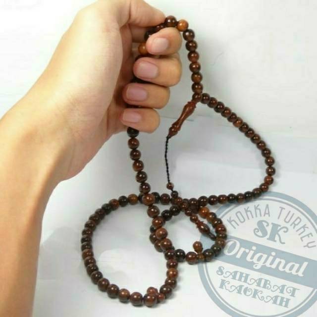 Tasbih Kayu Kokka Asli Buah - Kaukah Original Model Bulat Coklat 99 Butir Import Turkey Arab Mekah
