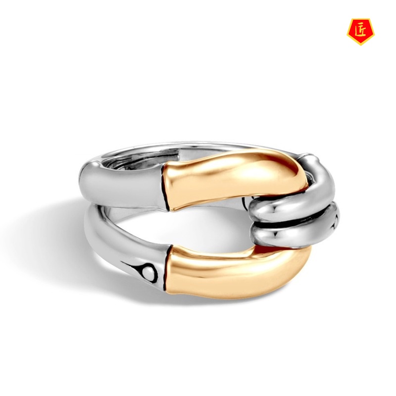 [Ready Stock]Creative Ins Style Geometric Bone 18K Gold Two-Tone Ring for Women