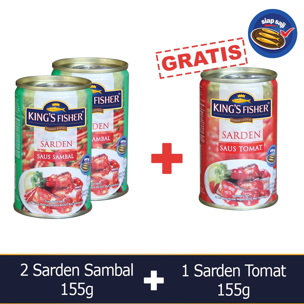 

Paket 2 gratis 1 King's Fisher Sarden saus sambal dan tomat Makanan Kaleng 155g