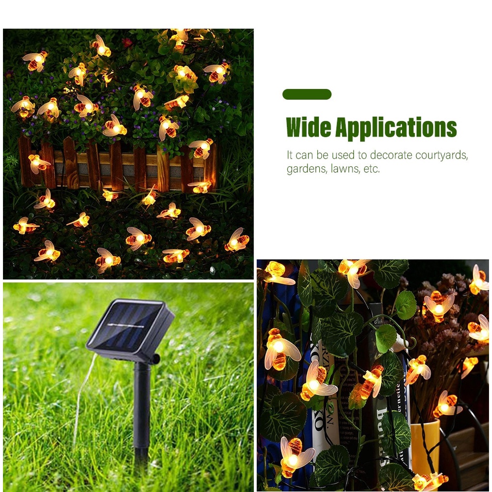 Finether Lampu Hias Dekorasi Lebah Bee 50 LED with Solar Panel tenaga surya taman outdoor lampu taman lampu hias taman dekorasi taman Bee Shaped LED String Light Battery Operated Christmas Garlands Fairy Lights For Room Holiday Party Garden Decoration