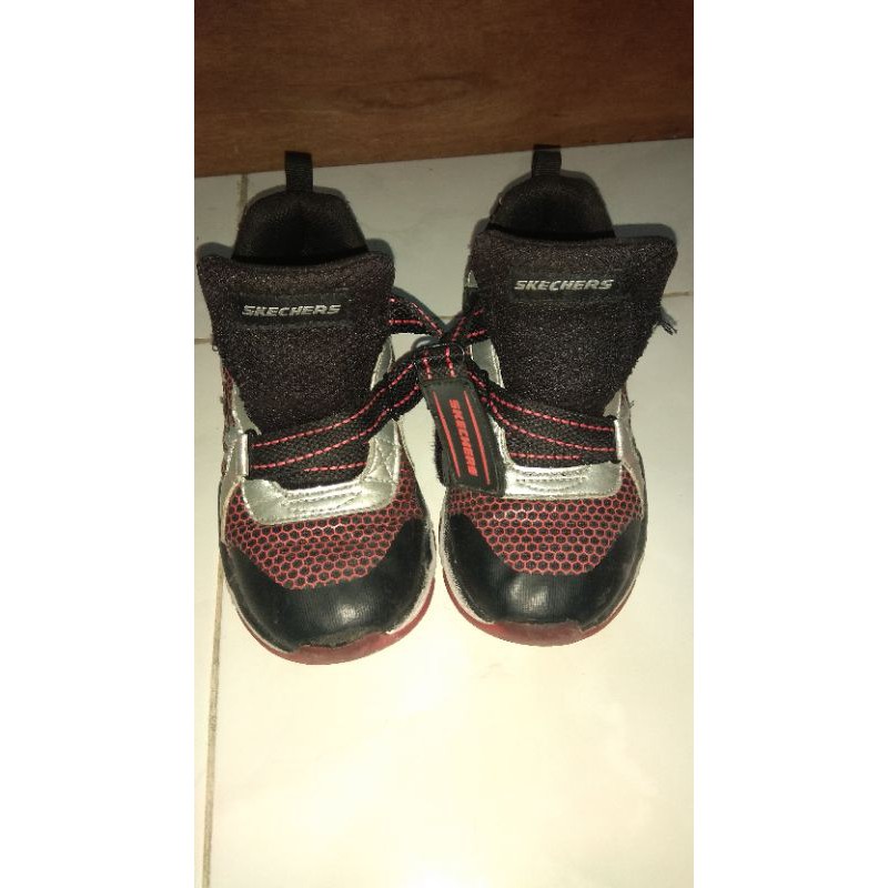 Sepatu Kids anak Original Skechers Zstrap Over Flow Burble Black Silver