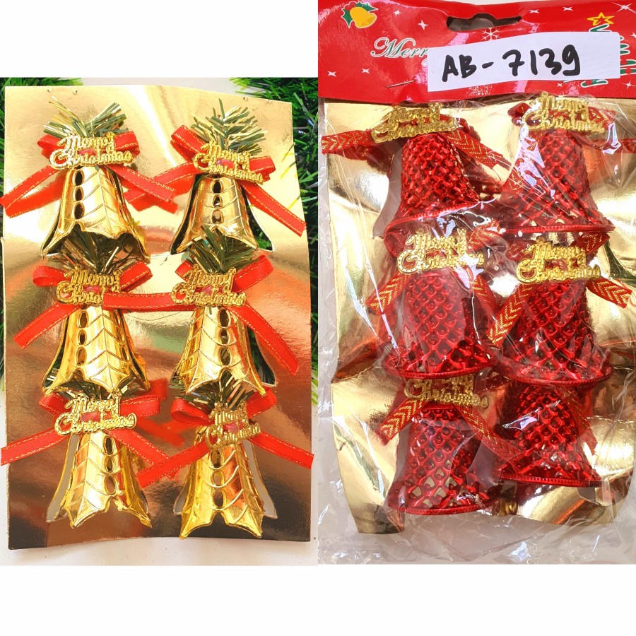 Lonceng Natal Set isi 6 Merah Gold Hiasan Parcel Kado Christmas Bell