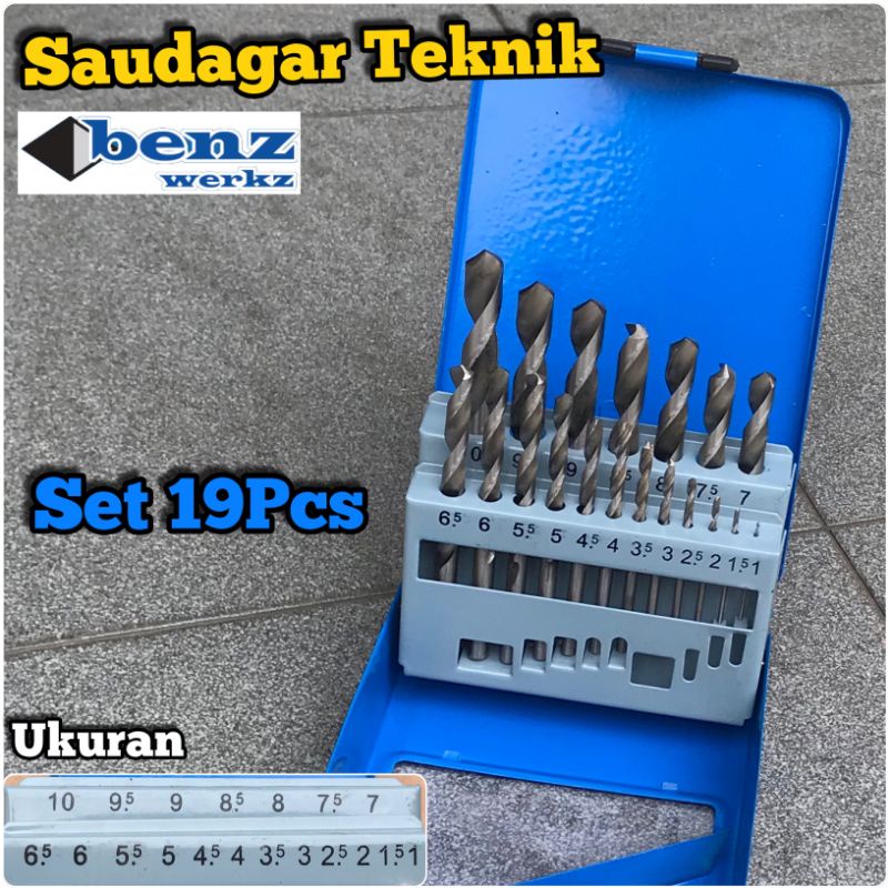 Mata Bor Besi Set HSS 19Pcs / Drill Bit Set 19Pcs by BENZ WERKZ