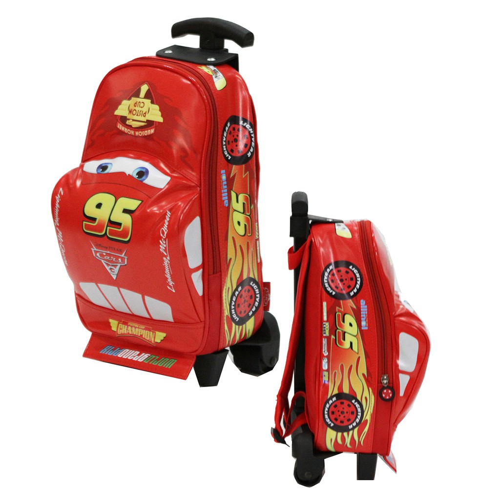 TERMURAH DAN TERBAIK - Tas Anak Sekolah Trolley PAUD Gambar Mobil Kain Sponge Tahan Air  - Merah