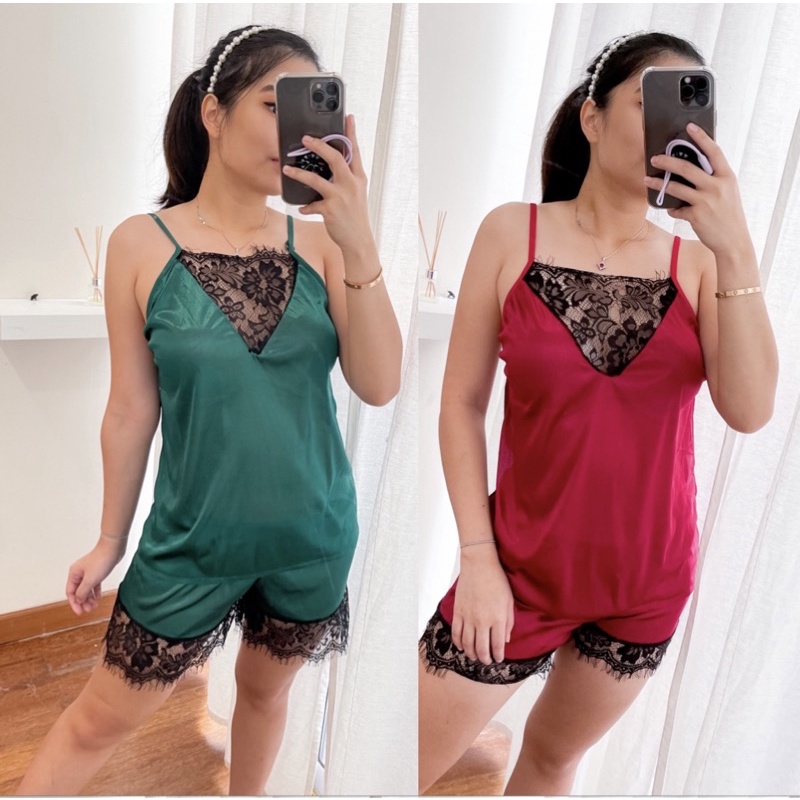 Vanesha Margaretta - SET RENDA TANKTOP DAN CELANA LINGERIE / BAJU TIDUR PIYAMA SANTAI