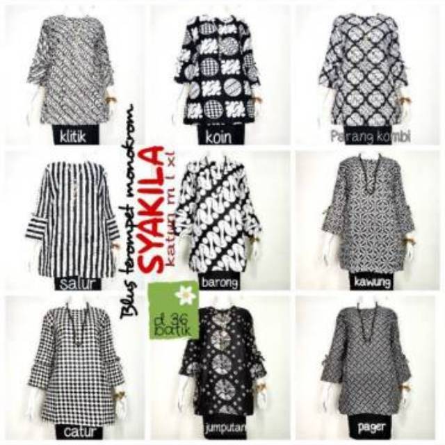 Blus terompet syakila sekar monochrome