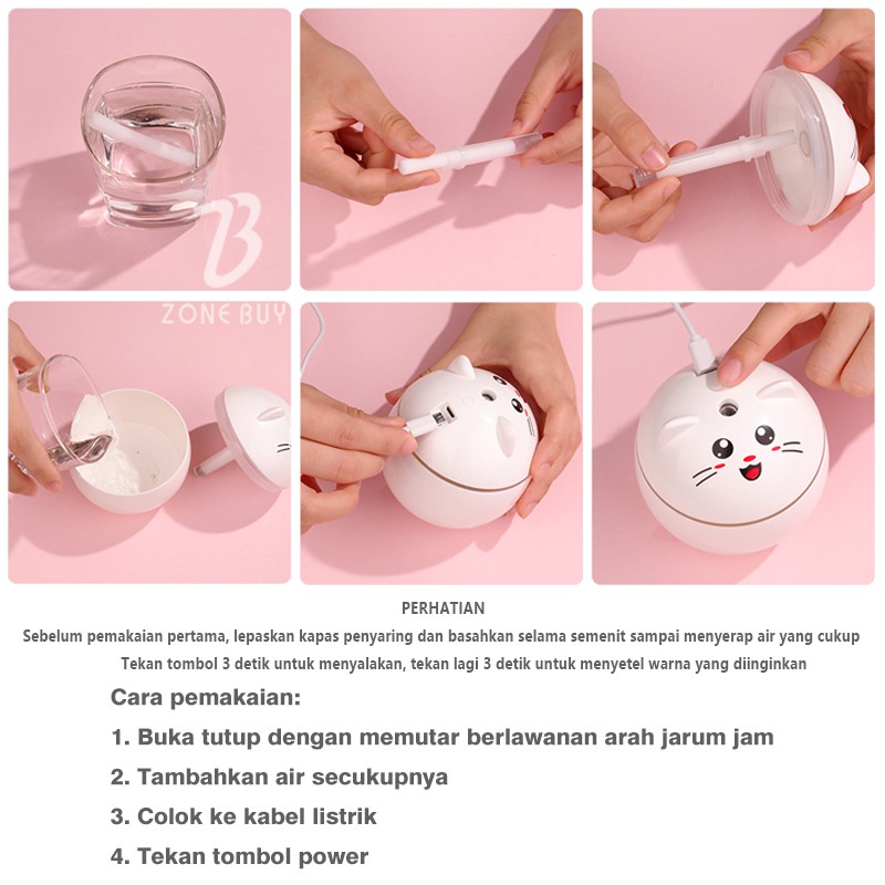 100% ORI - Kucing Humidifier 300ML Purifier Diffuser Portable Terapkan ke Essential oil