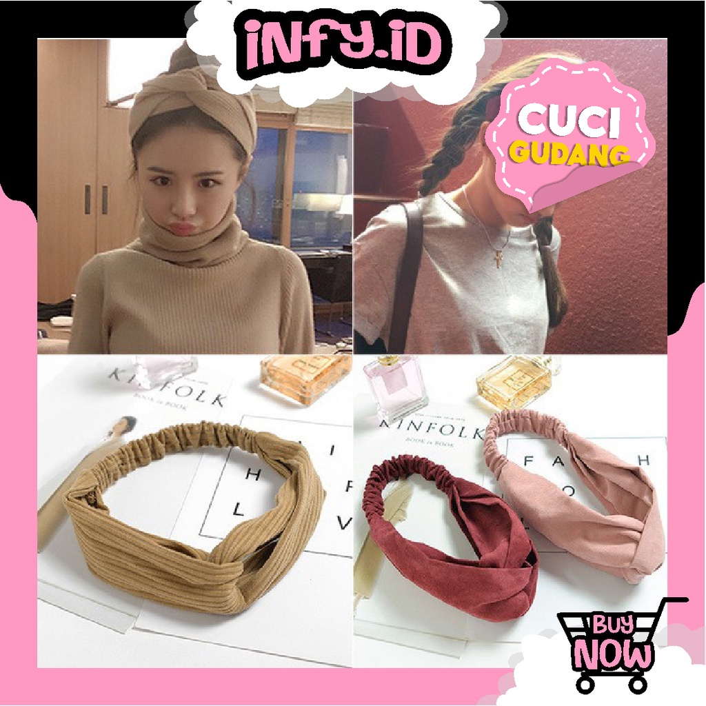 INFY - Bandana Motif Rajut Garis Beludru dan Polos Bando Korean Style Fashion Wanita Import Murah R035 R182