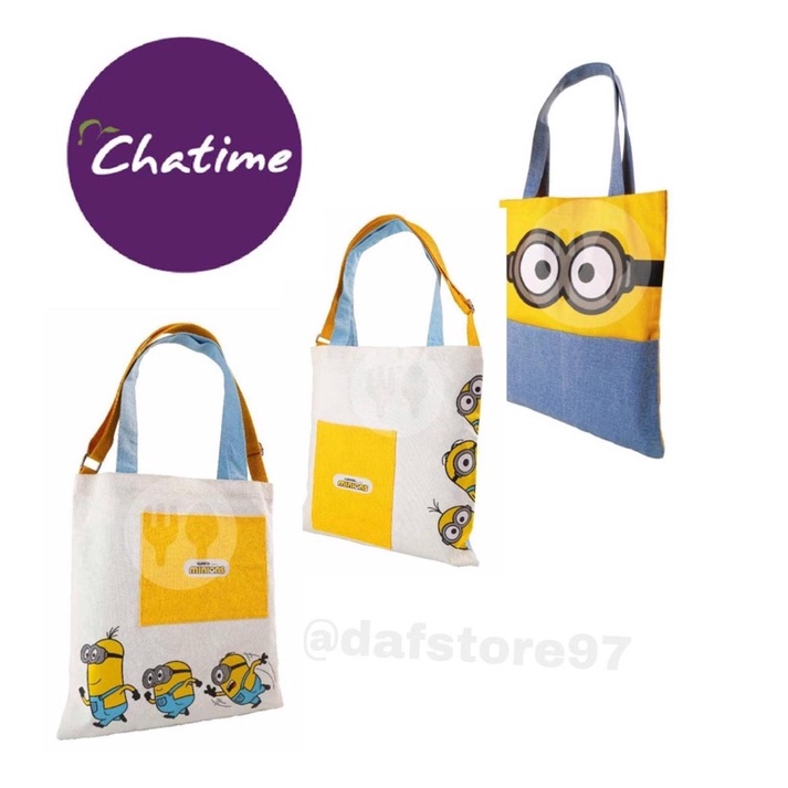 Tas Totebag Chatime x White Minions Tote bag Look At You New Despicable Me Minion Official Merchandi