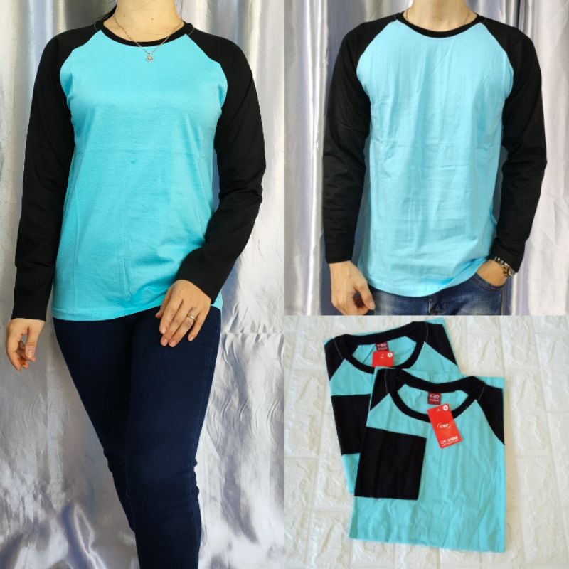 kaos reglan polos panjang SKYBLUE-HITAM dewasa uk M L XL XXL