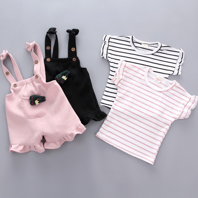 CHUBBI 40 Setelan Set 2Pc Anak Pakaian Bayi Garis2 Pendek